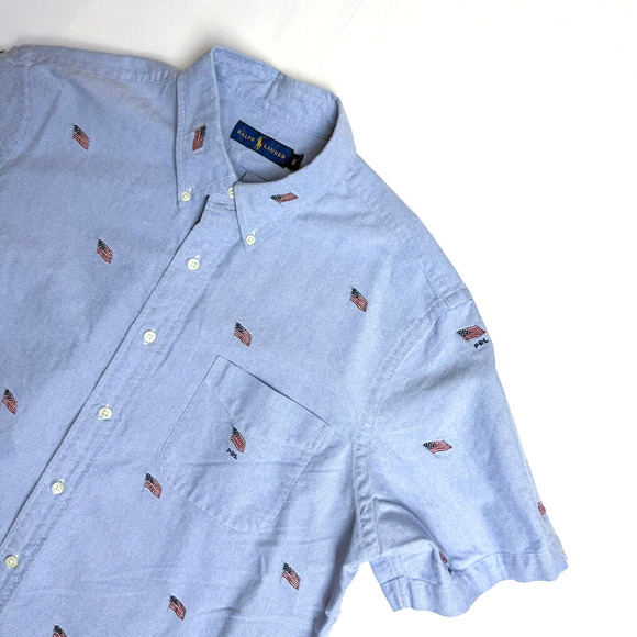 Polo Ralph‎ Lauren Flag All Over Print Size XL USA Button Down Oxford Cloth